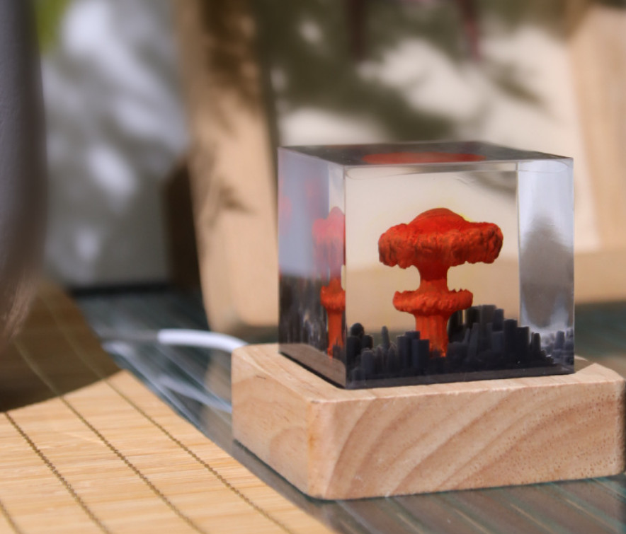 Mushroom Cloud Resin Night Light – Artistic Decor with LED Base