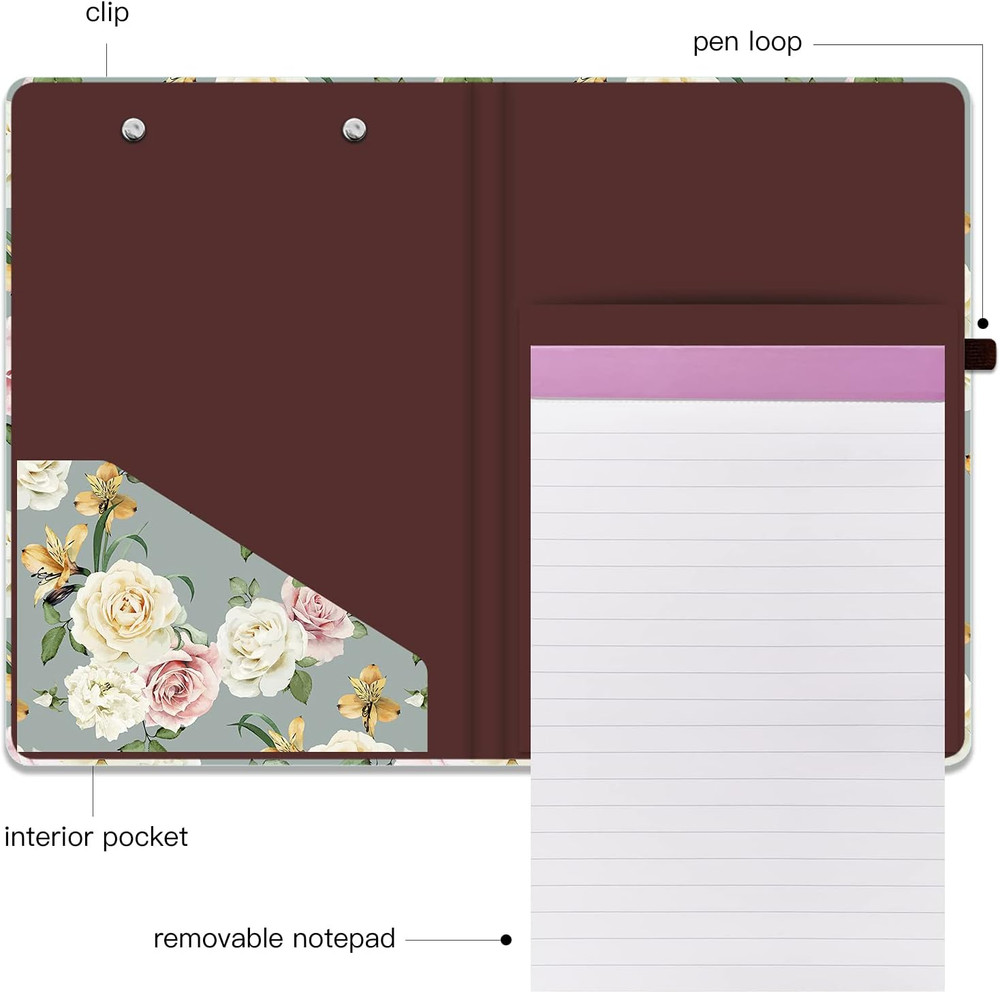 Hongri Mini Clipboard Folio with Refillable Lined Notepad and Interior Storage P