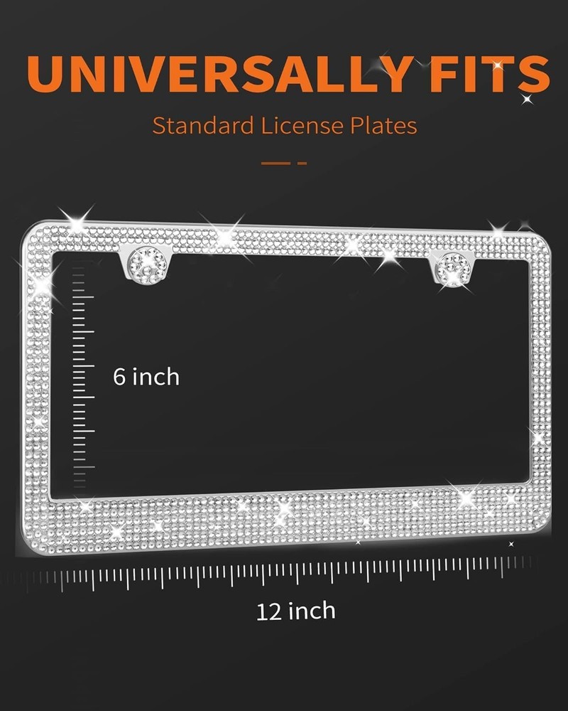 HOTOR License Plate Frame - Lastingly Bling and Sparkly White