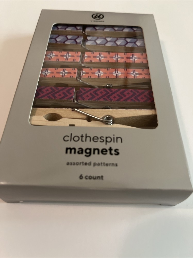 U Brands Assorted Retro Patterns Clothespin Magnets 6 Count New