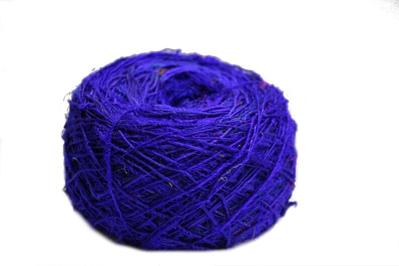 Recycled Sari Silk Yarn - Solid Color Purple (100 Grams)