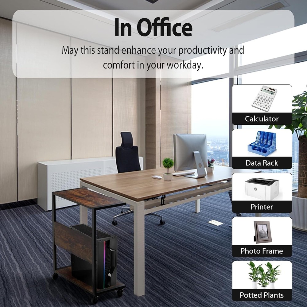 Office Mobile Cart for Books, Printer, Computer CPU Organizing - Walnut Color