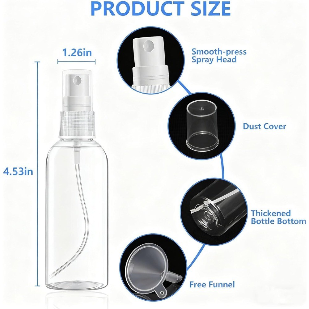 4 Pack 2 Oz Travel Size Clear Plastic Spray Bottles Leak Proof Mini Refillable