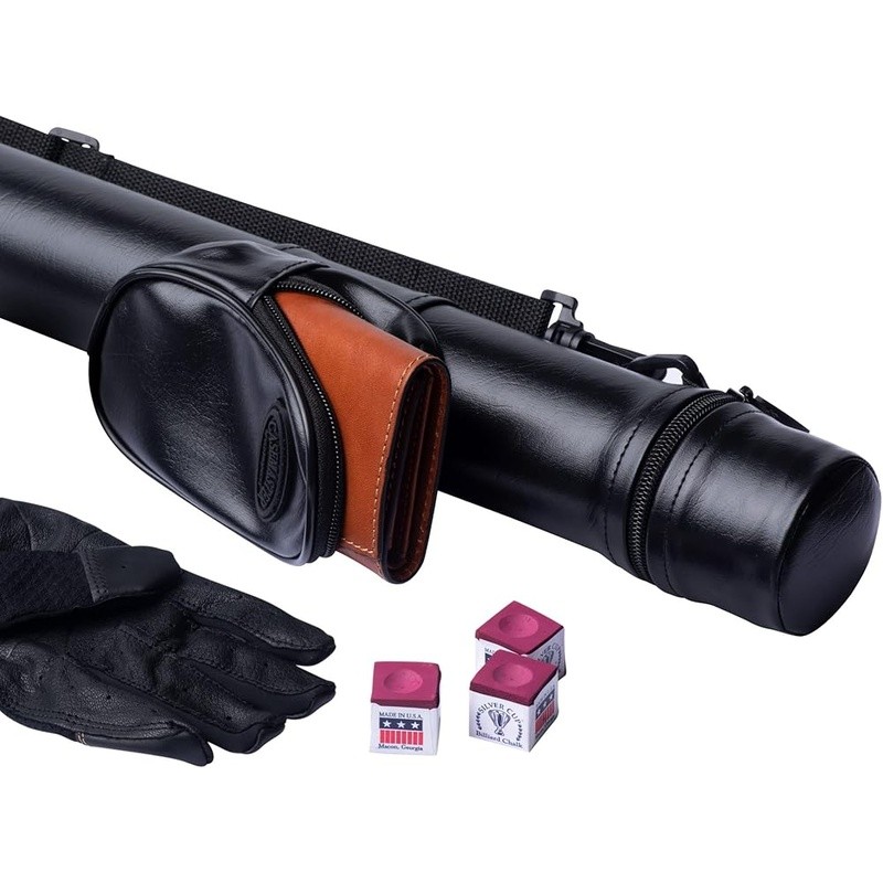Durable Leatherette Pool Cue Case Impact Resistant W/ Accessory Pocket & Handle