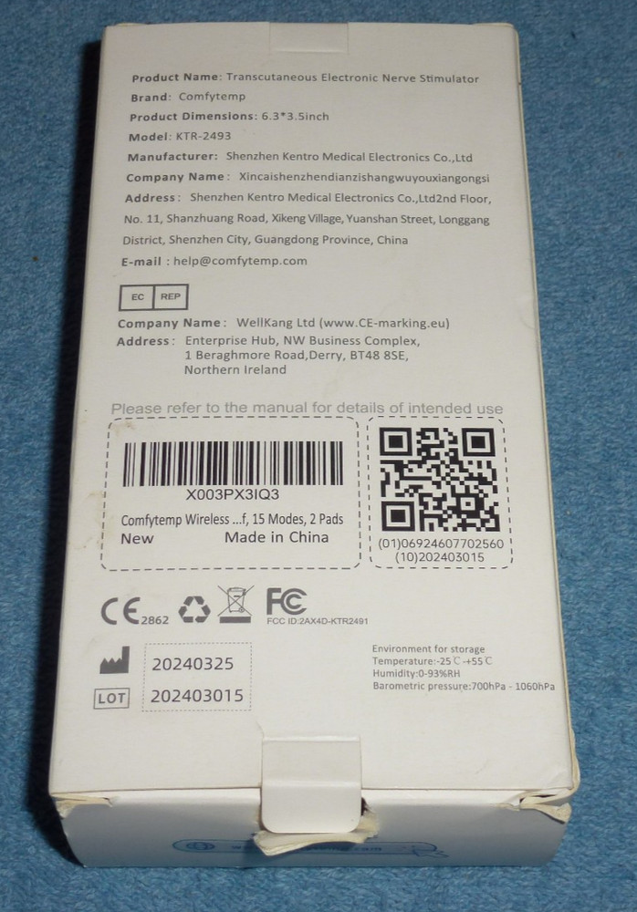 Comfytemp Transcutaneous Electrical Nerve Stimulator Wireless 15 Modes