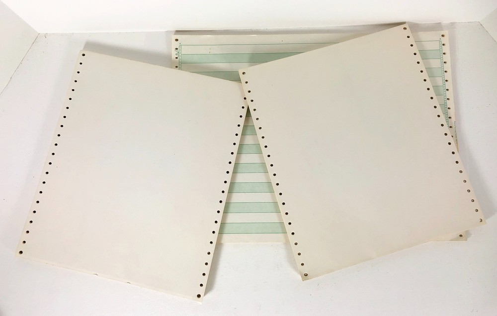 Continuous Dot Matrix Vintage Printer Paper Tractor Feed Green Bar stripe Solid