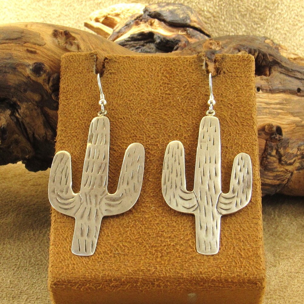Sterling Silver Saguaro Cactus Wire Dangle Earrings