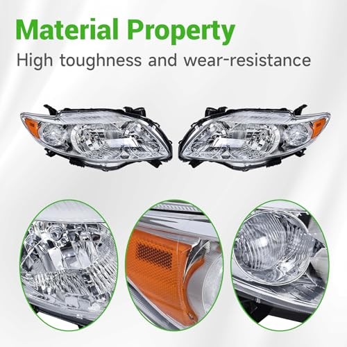 Headlights Assembly Silver Headlamp Replacement for 2009-2010 Corolla Driver