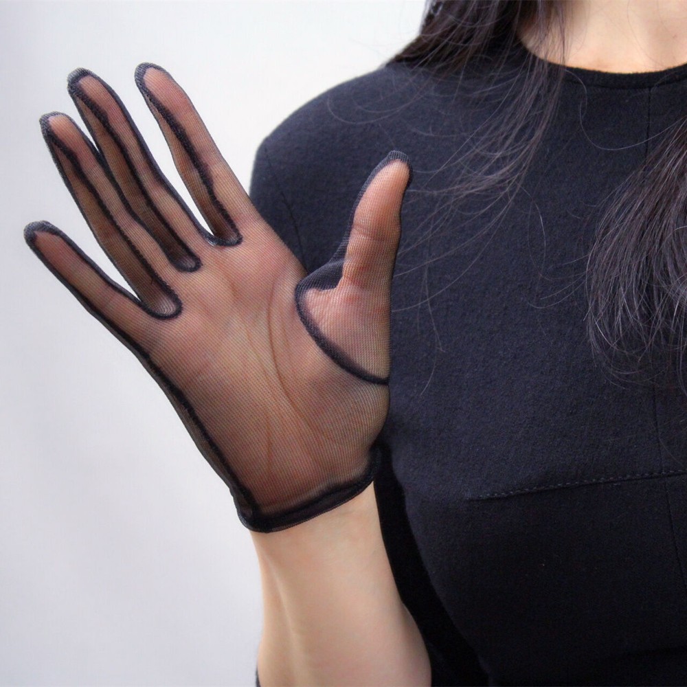 Tulle Gloves Lace Semi Sheer Mesh Short TECH Touchscreen Sensitive Black/White
