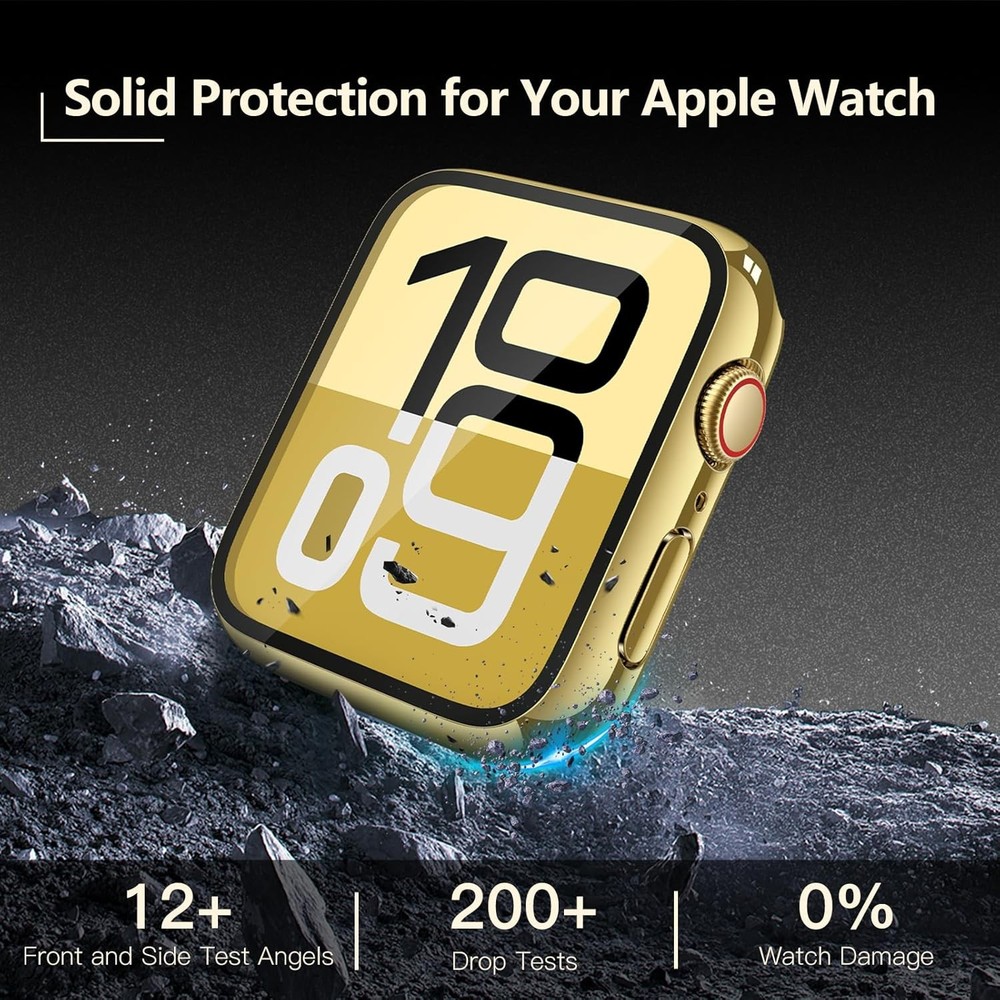 2-Pack Gold Case with Tempered Glass Screen Protector for Apple Watch 46mm