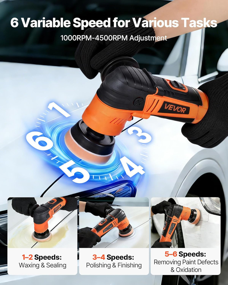 Car Buffer Polisher, 1.2"/2"/3" Rotary Polisher Buffer, 600W 6 Variable Speeds 1