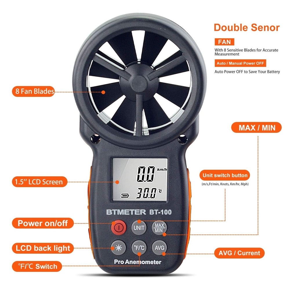 Portable Digital Wind Speed CFM Meter for Shooting