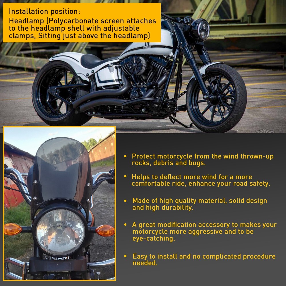 Universal Headlight Motorcycle Windshield Windscreen For 5"-7'' Headlight Smoked