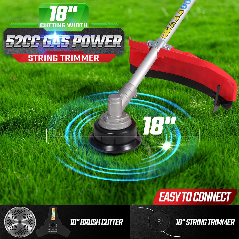 3-in-1 Weed Wacker Gas 52cc 2-Cycle Cordless String Trimmer Grass Weed Eater