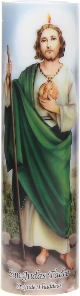 Flameless LED St. Jude Prayer Candle: Automatic Timer for Safe Indoor Use