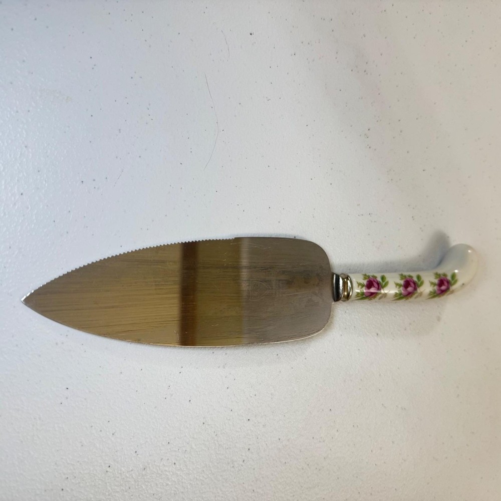 Vintage Floral Porcelain Handle Cake kinfe server Serverware Engraved BARNES