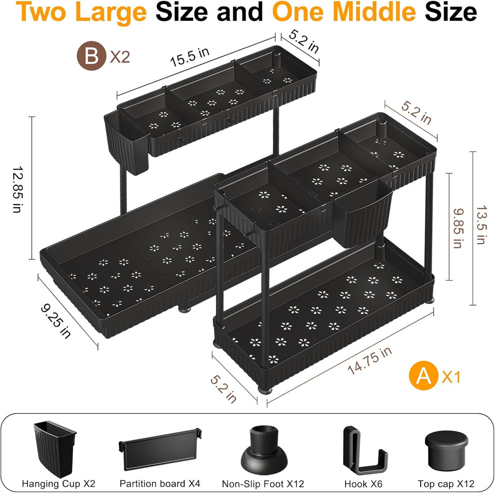 3 Pack Multi-Purpose under Sink Organizers and Storage, 2025 L-Shaped Pull Out C