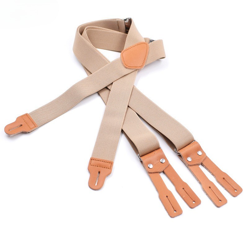 Elasticated Genuine Leather Button Trousers Braces Adults Extended Length Braces