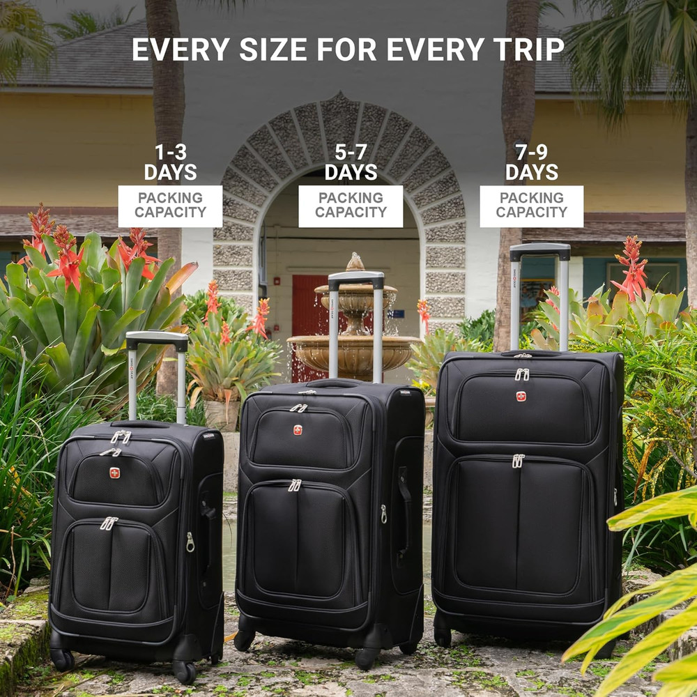 Sion Softside Expandable Luggage with Spinner Wheels, Evergreen, Checked-Medium