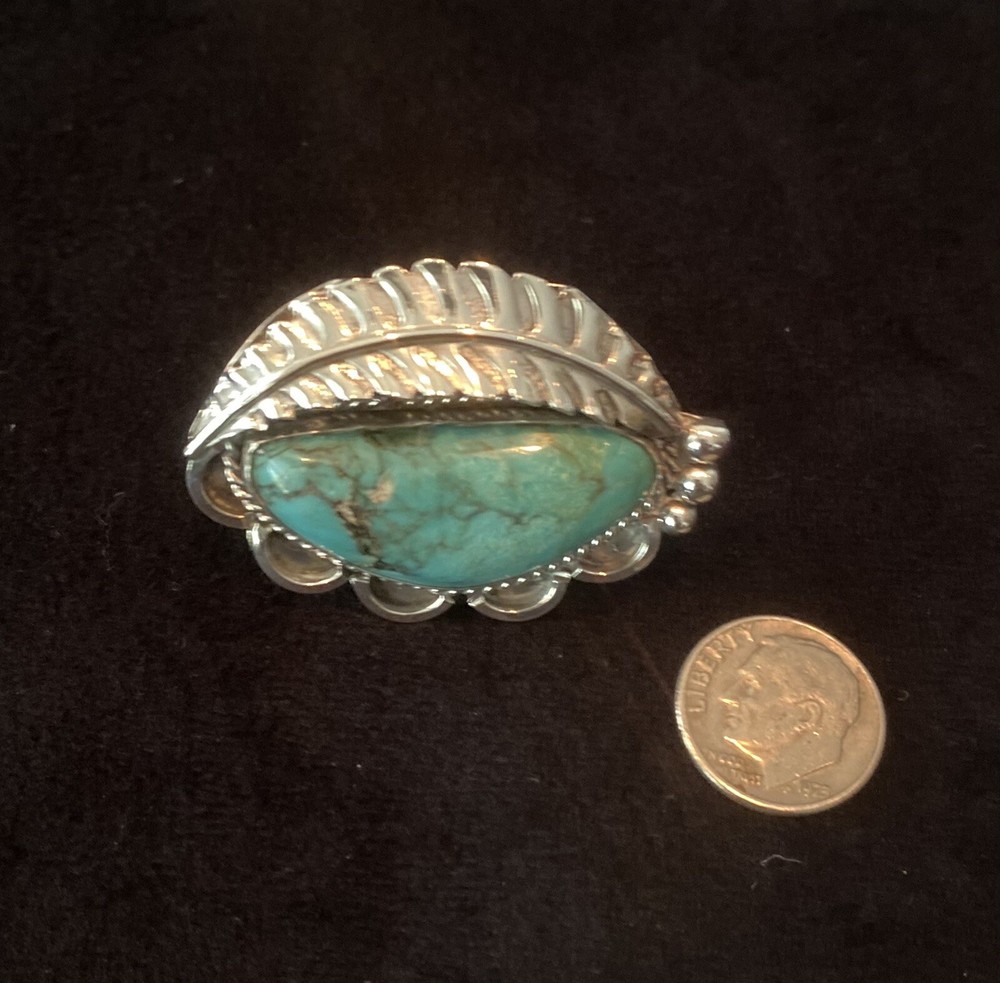 Heavy Silver Large Cabochon Morenci Turquoise Ring