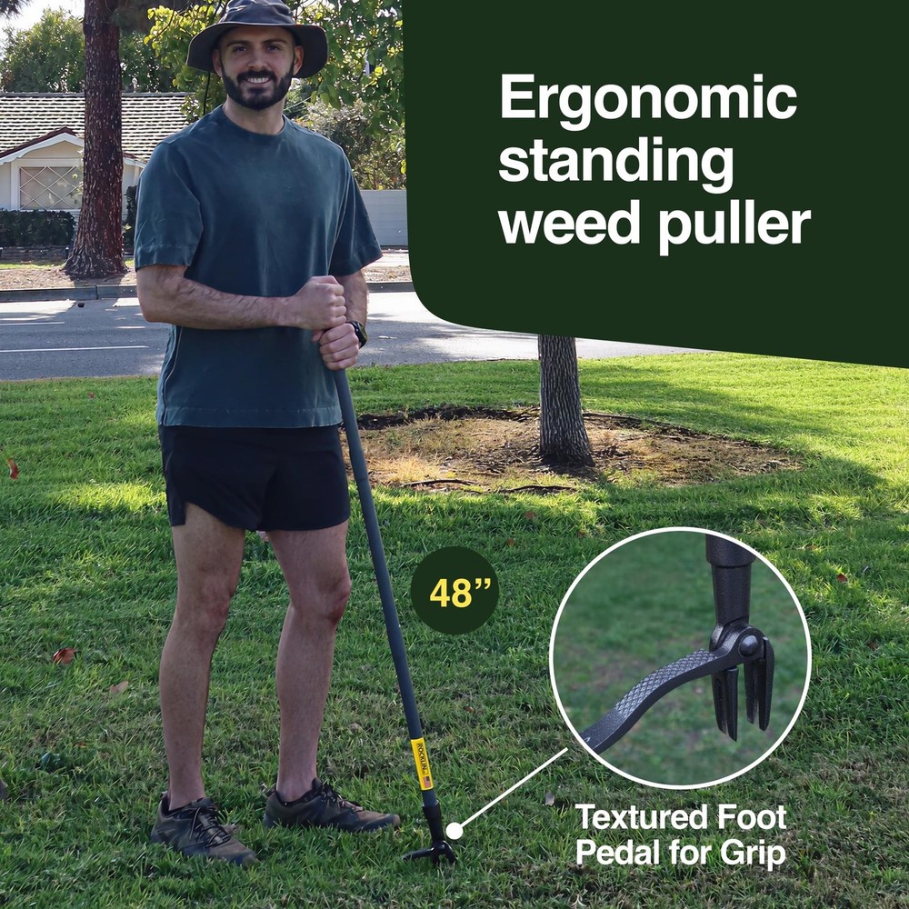 Rocklin™ Stand Up Weed Puller Tool - 4 Claw Steel Head - 48 inch Handle -