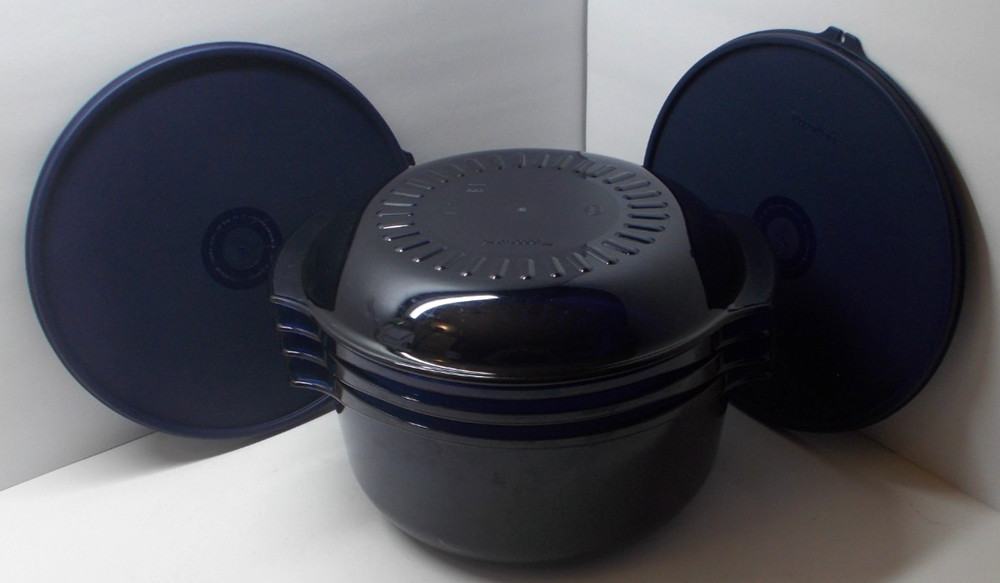 6 Piece Tupperware 2192 Dark Blue Microwave Stack Cooker Steamer