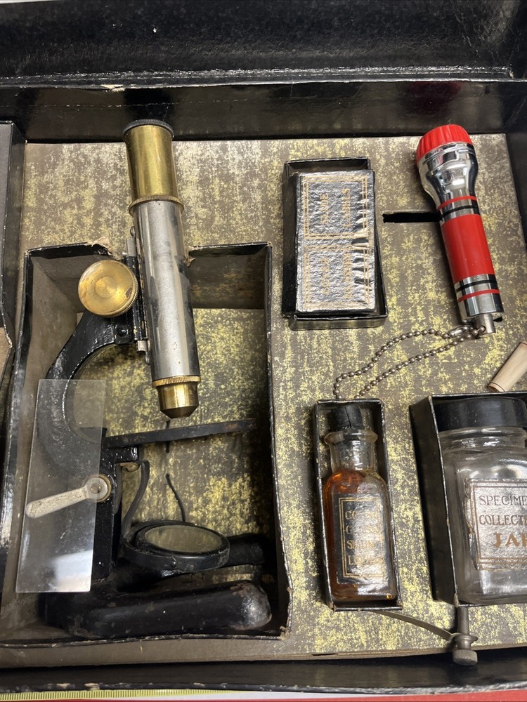 Antique 1920s 30s Microset Toy Microscope set w/ box science