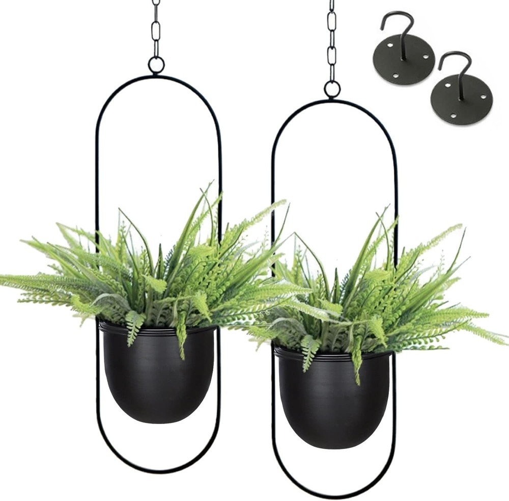 Transform Your Space with 2 Black Hanging Planters - Minimalist & Stylish