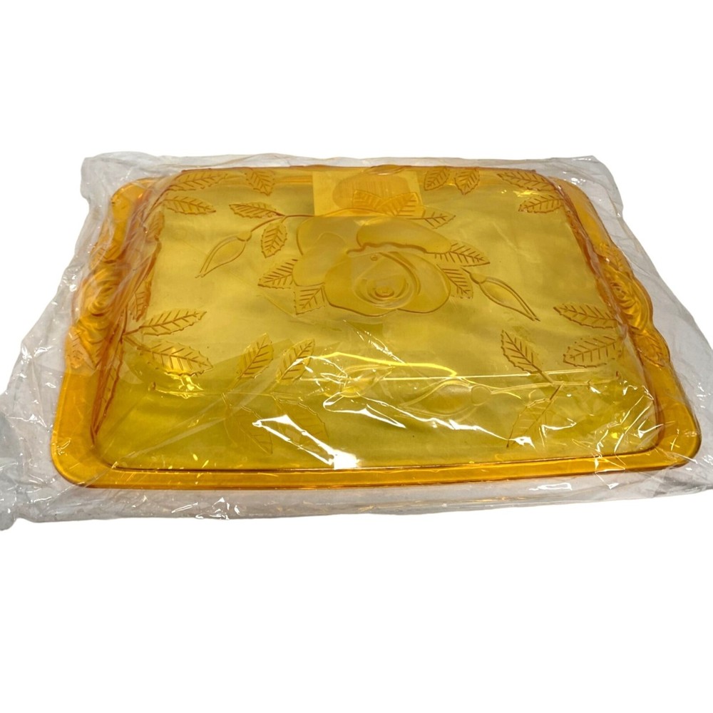 New Gold Rose Hard Plastic Textured Rectangle Platter Serving Tray