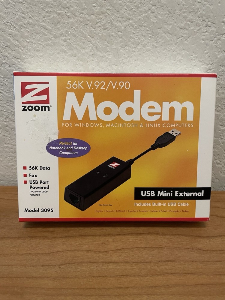 NEW Zoom 3095 Zoom 56K V.92/V.90 Modem (USB Mini External) Mac PC Linux OPEN BOX