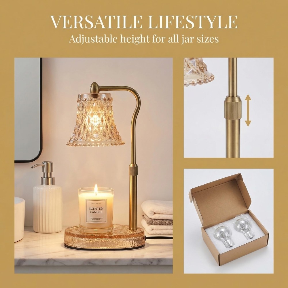 Candle Warmer Lamp with Timer, Dimmable, 2 Bulbs, Adjustable Brightness - Smart