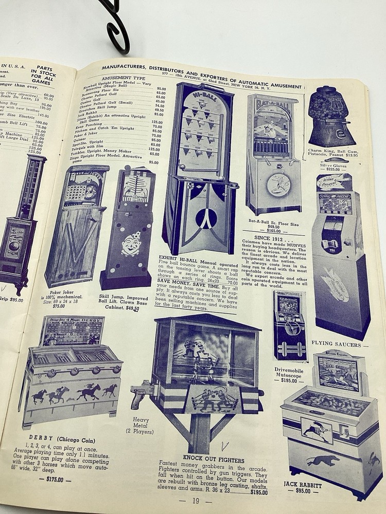 1955 Mike Munves Arcade Catalog & Original Operator Inserts-Complete Lot