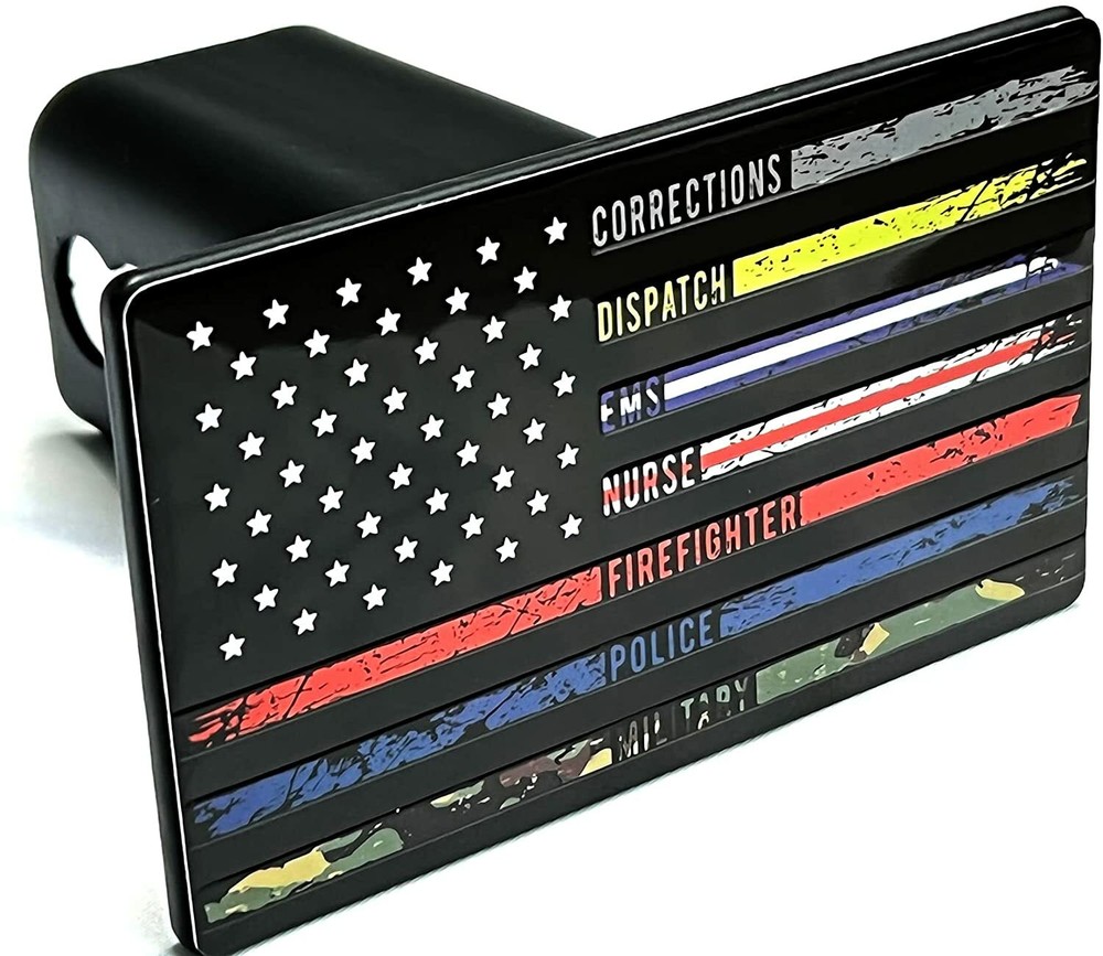 eVerHitch USA Flag First Responders Metal Hitch Cover (Fits 2.5" Receiver)