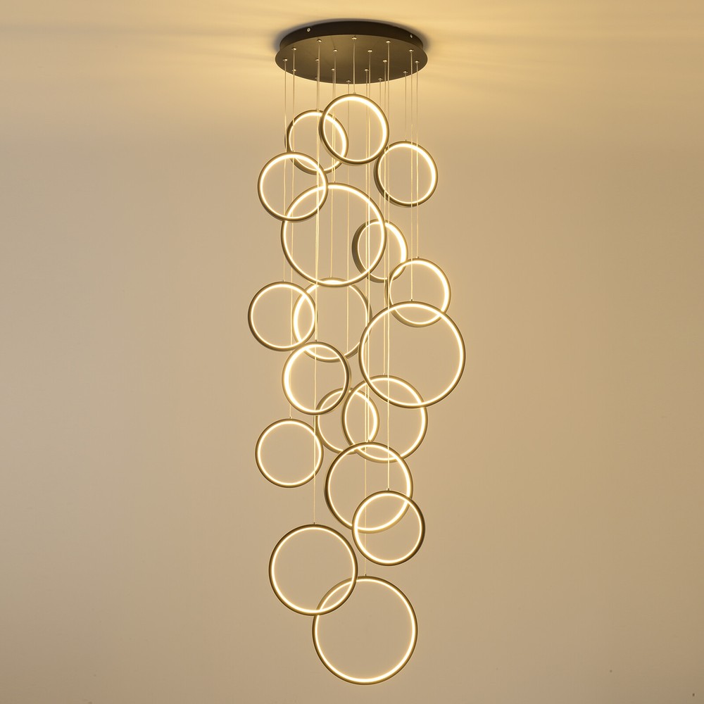Modern Led Chandelier Lighting,Dimmable with Remote Control 18 Rings,Adjustable