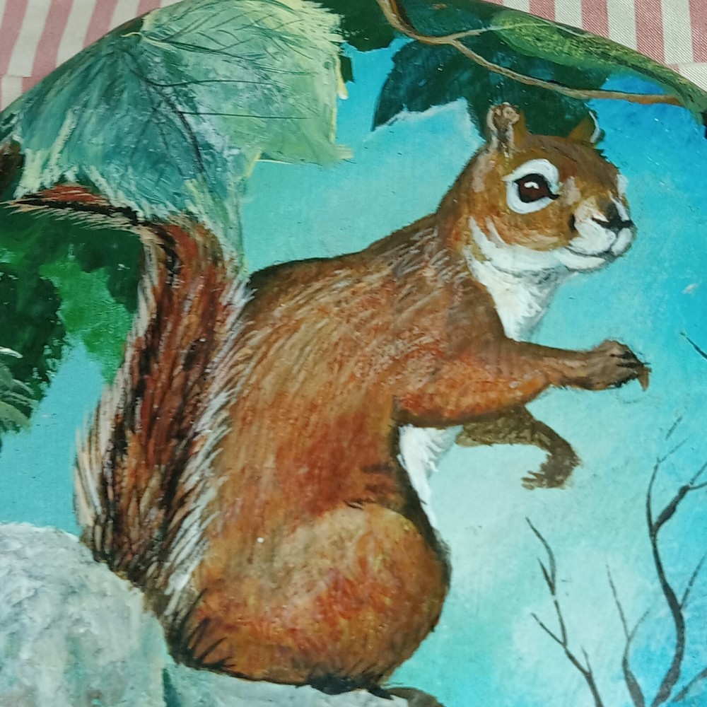 hand painted ROCK SQUIRREL ~5" X 5" COTTAGE CORE SIGNED ARTWORK