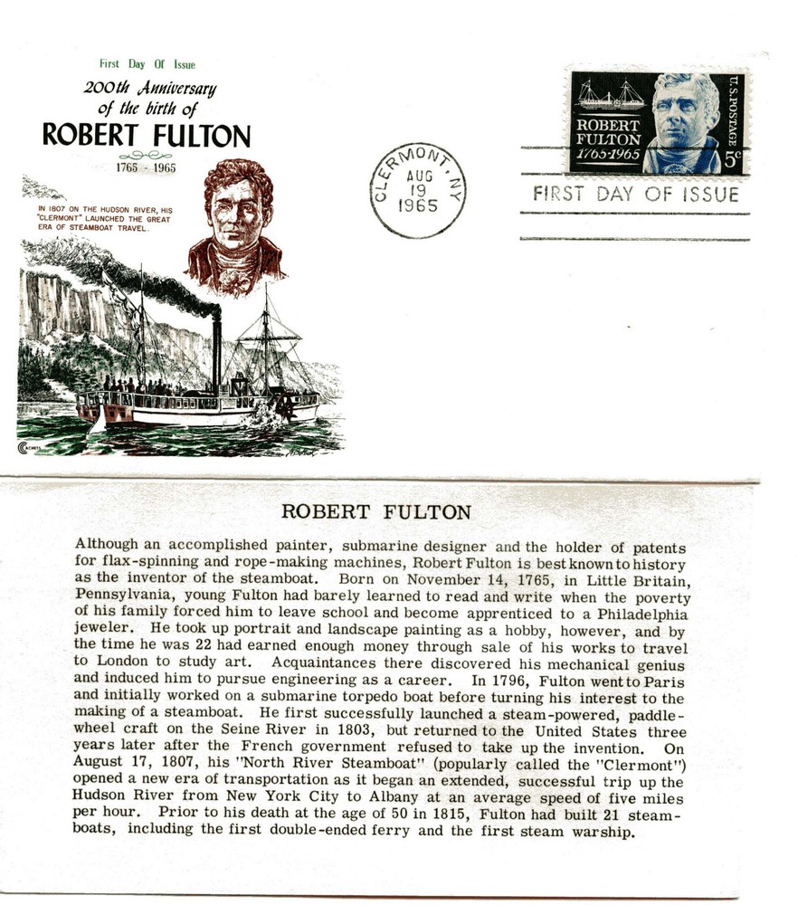 1270 Robert Fulton, Cover Craft Cachets, CCC, FDC