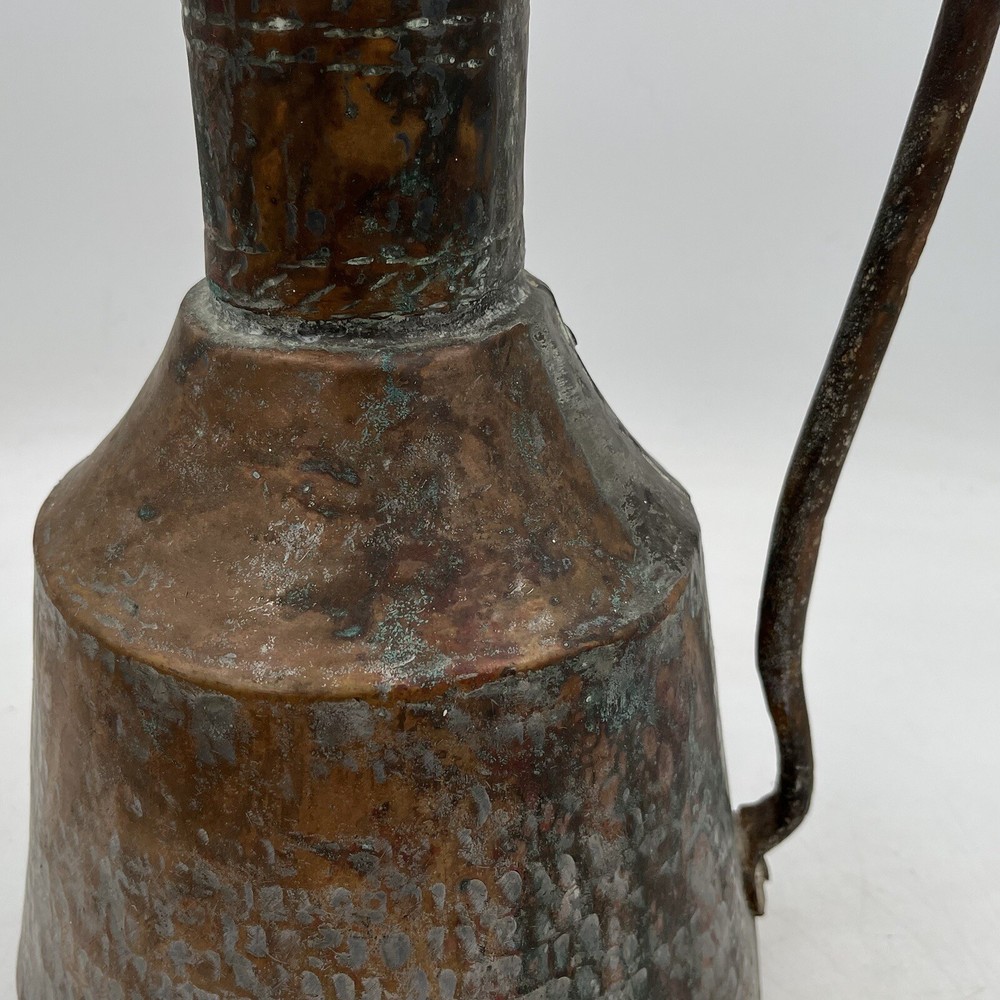 Antique Primitive Arts & Crafts Hammered Hand Raised Copper Pitcher 14''H