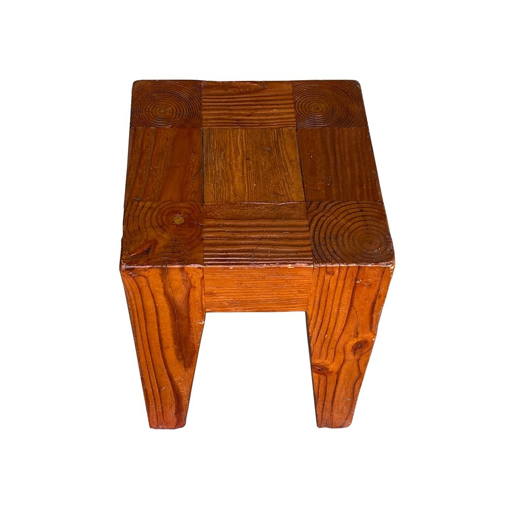 Natural Raw Draft Wood Rough Pattern Bold Square Stool Table cs7246