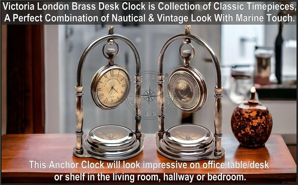 Maritime Compass Base Nautical Table Clock Ship's Clock Brass Hanging Desk Clock