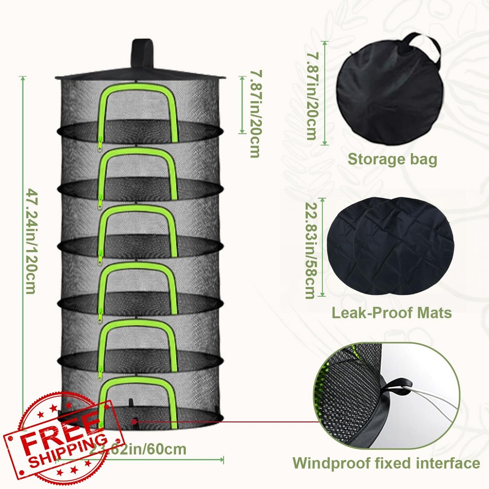 6 Tier Herb Drying Rack Mesh Net Foldable Plant Drying 23.62"