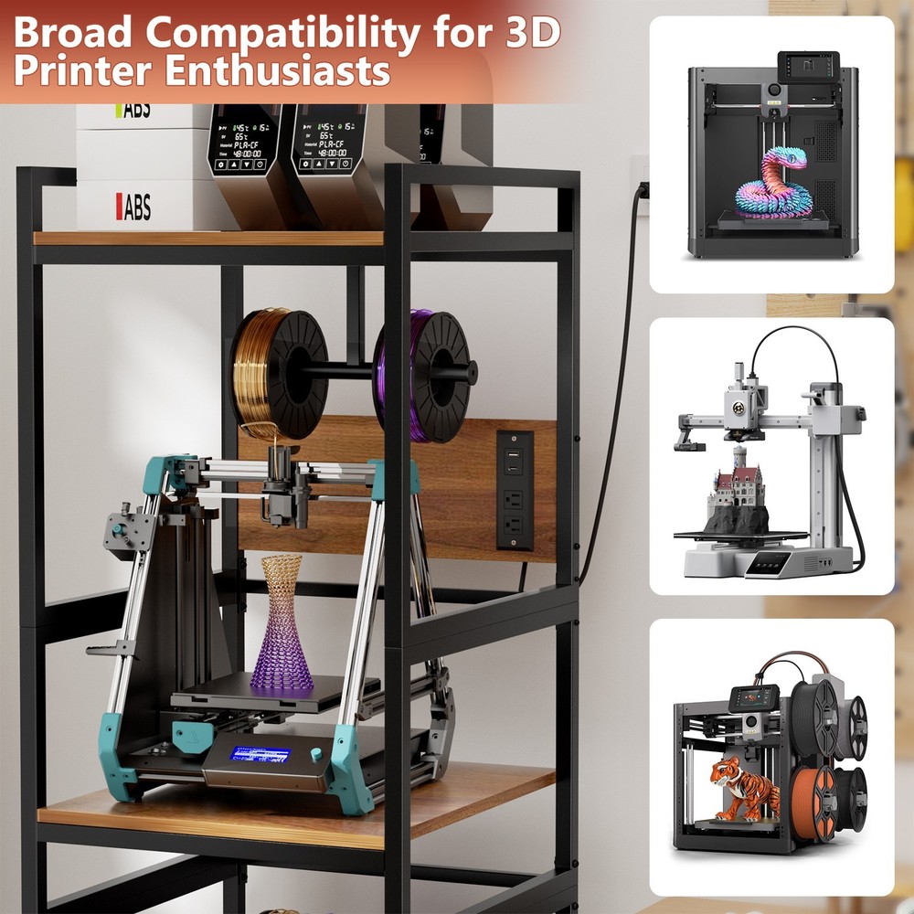 Heavy-Duty 3D Printer Stand with Filament Storage & Power Panel