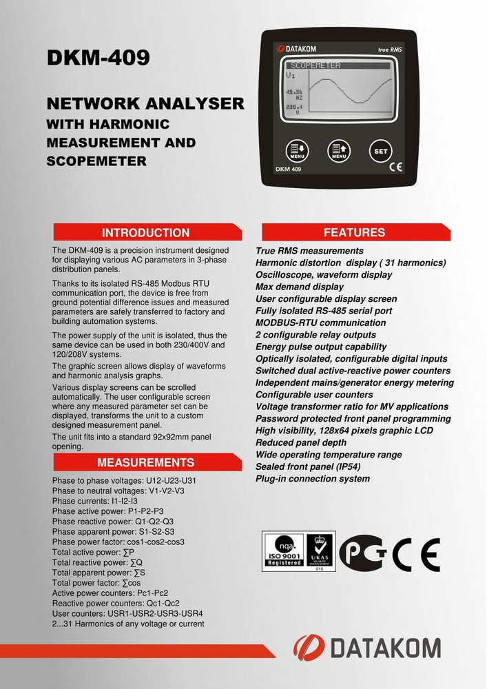 DATAKOM DKM-409 Network Analyzer Multimeter Panel (3 Phase)