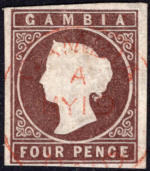 GAMBIA-1874 4d Brown.  A fine used example Sg 5