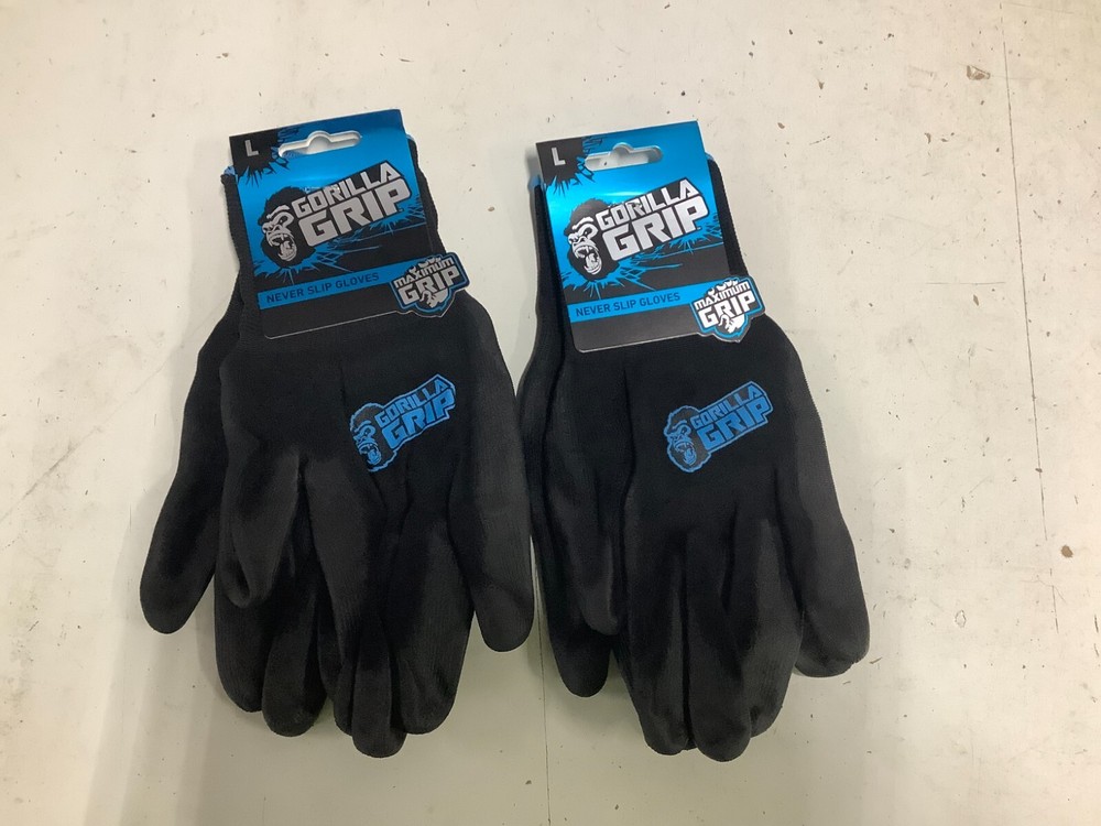 Gorilla Grip Slip Resistant All Purpose Work Gloves LARGE - 2 Pair - NEW