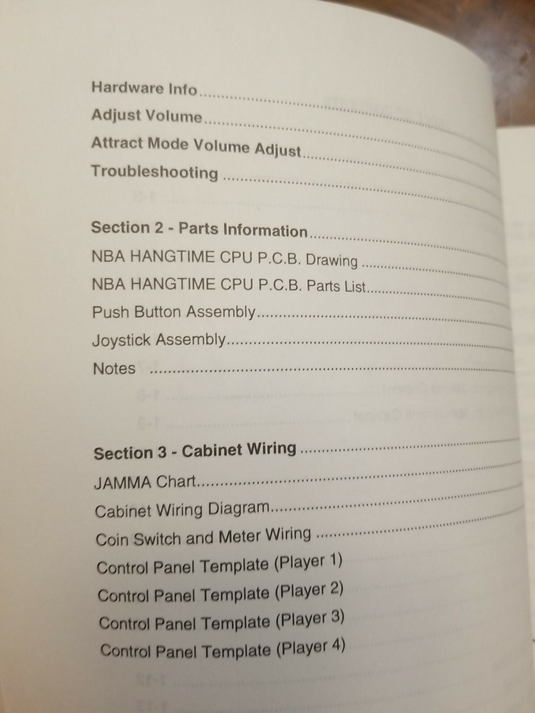 NBA JAM HANGTIME KIT arcade video game manual