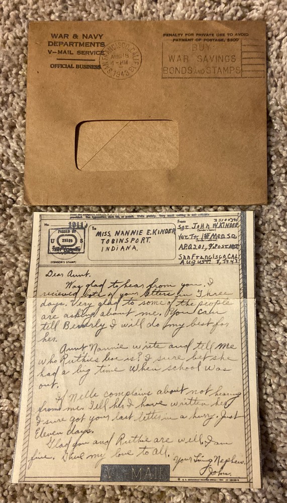 1943 War and Navy Dept. V-Mail