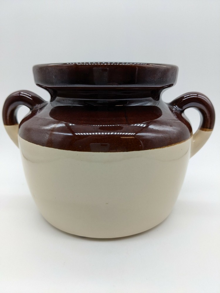 Vintage McCoy Pottery Two Handle Brown / Tan Stoneware Bean Pot