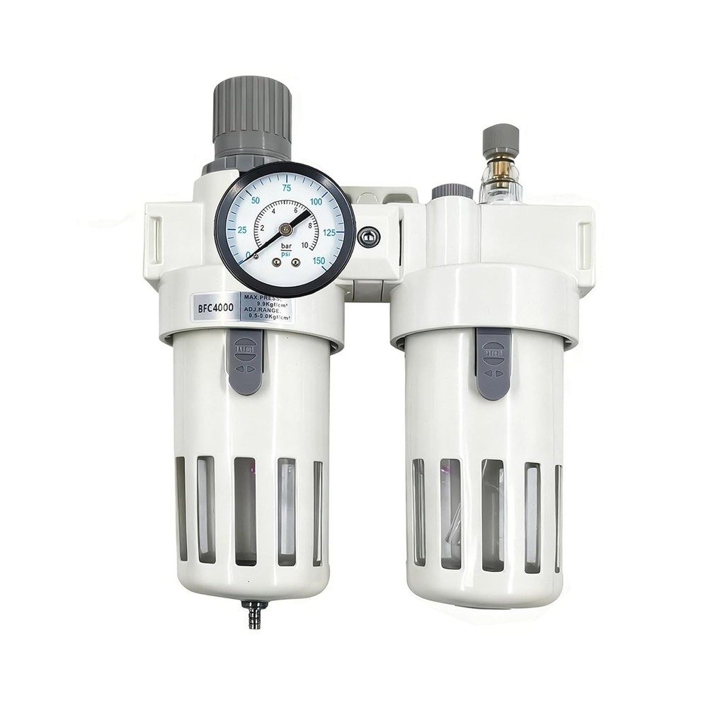 1/2" NPT Compressed Air Filter Regulator Lubricator Combo-Double,Semi-Auto Drain