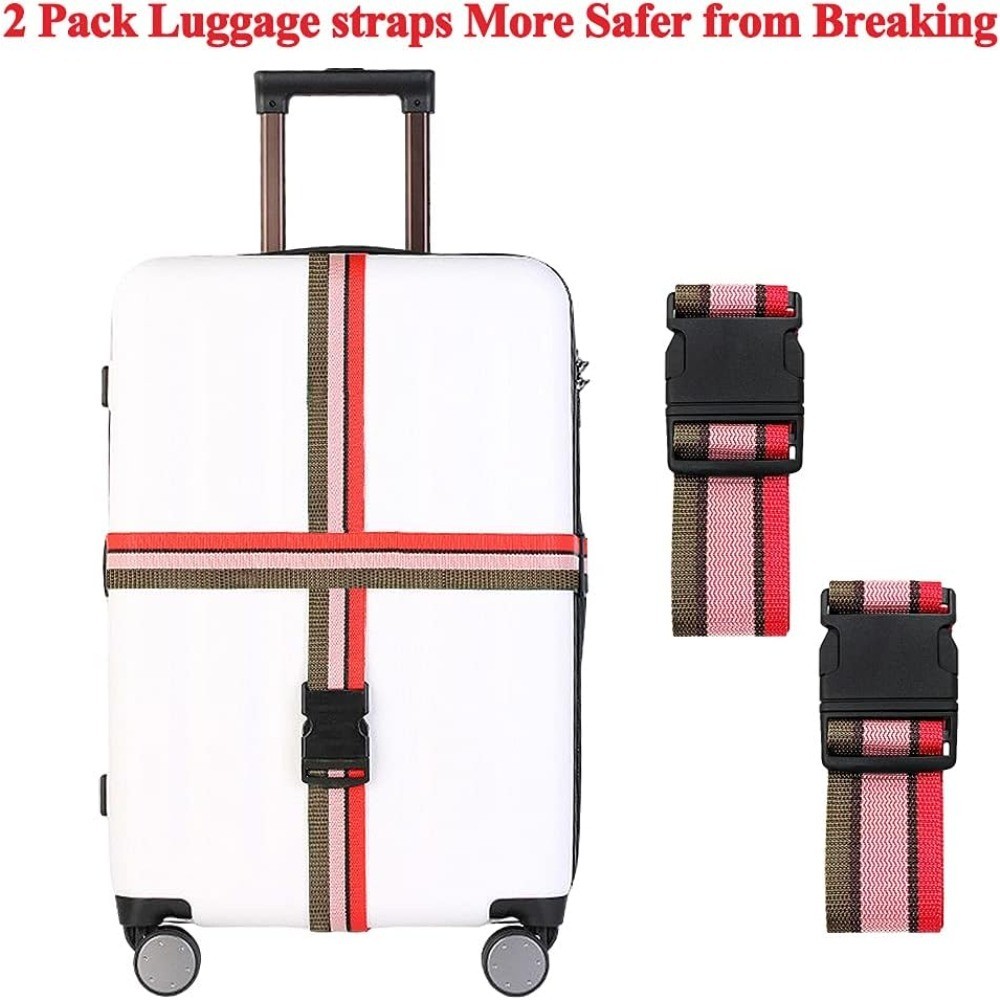 Adjustable Suitcase Straps 2 Pack with Quick Release Buckle Bright Colors Grey