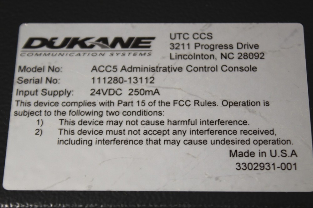 Dukane ACC5 Administrative Control Console W/ Handset